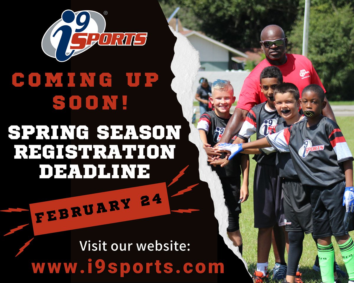 i9SportsSteve's tweet photo. This Friday, February 24th is the Spring season registration deadline for our Spring sports programs. 
Register at https://t.co/2YxuYGew0A
#i9sports144 https://t.co/Cb7Gu4Tmuw