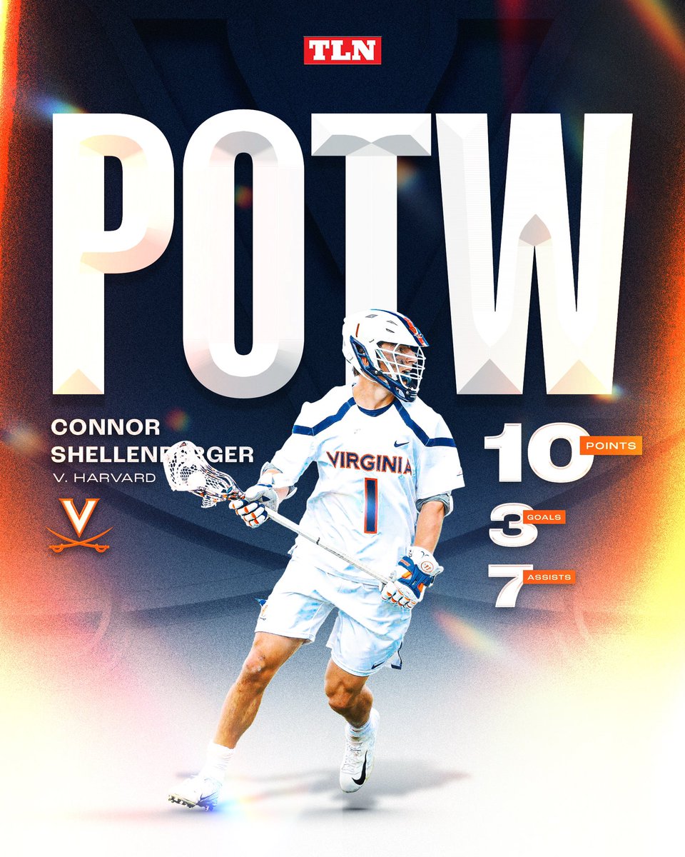 TLN Player of the Week: Connor Shellenberger, <a href="/UVAMensLax/">Virginia Men's Lacrosse</a> 

Shellenberger racked up 10 POINTS in a 25-21 win over Harvard, helping the Cavaliers improve to 2-0 this season ⚔️
