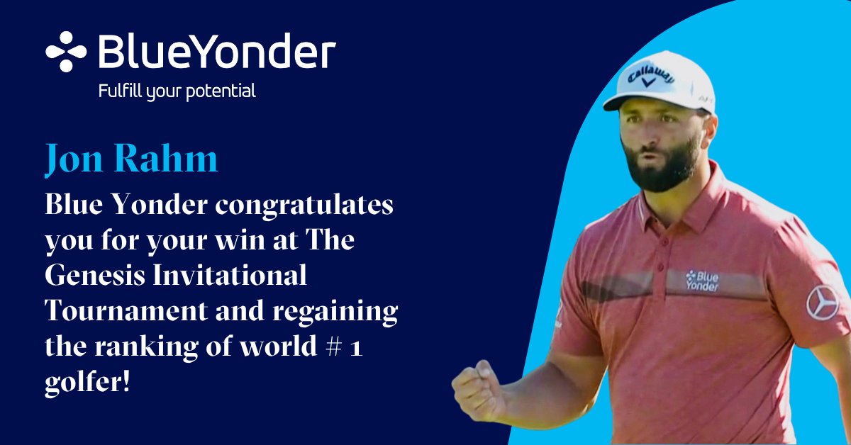 😝 🏆 ⛳ Blue Yonder congratulates <a href="/JonRahmpga/">Jon Rahm Rodriguez</a> on his incredible win at The Genesis Invitational Tournament in Los Angeles and regaining the ranking of world # 1 golfer!
#TheGenesisInv #BYProud #Vamos #FulfillYourPotential #GoBYond #SupplyChain