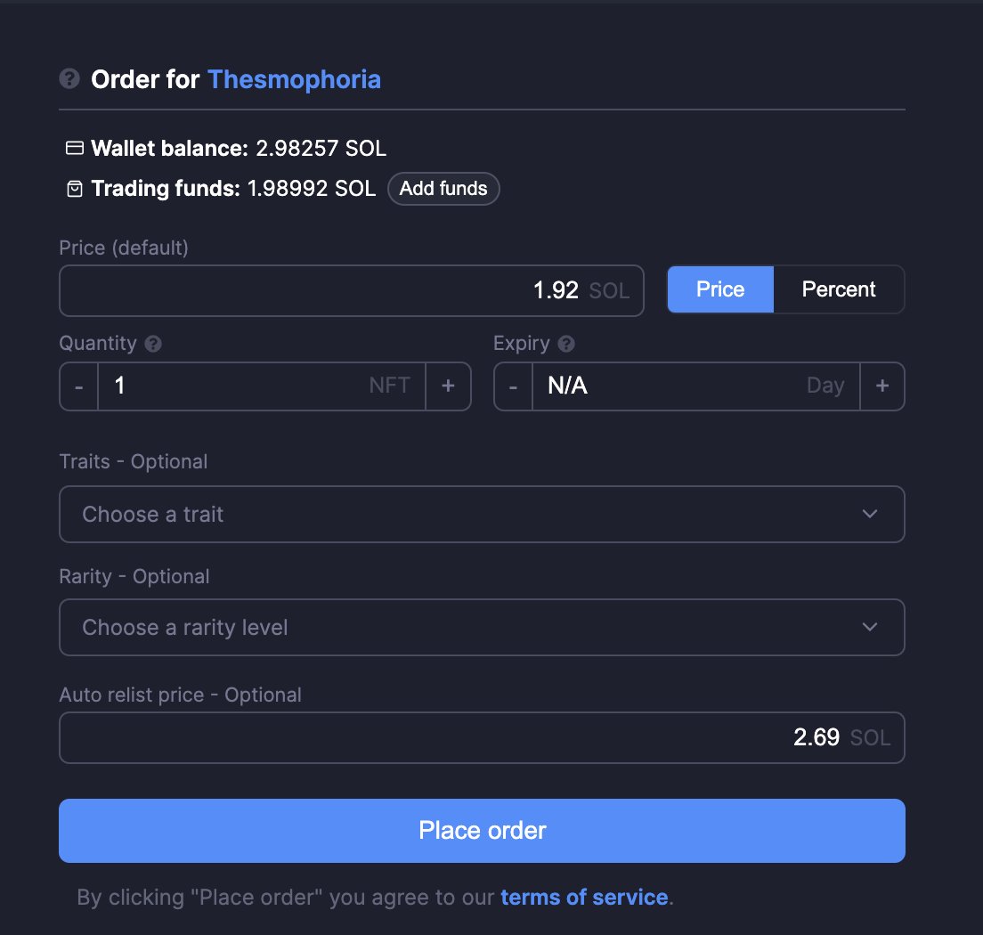 solsniperxyz's tweet image. 🚨 New Feature Alert 🚨

Now you can place take profit orders directly on solsniper 🤯

Simply place an order with an auto relist price 😎

Once the order executes, it will autolists for you to take profits💸
