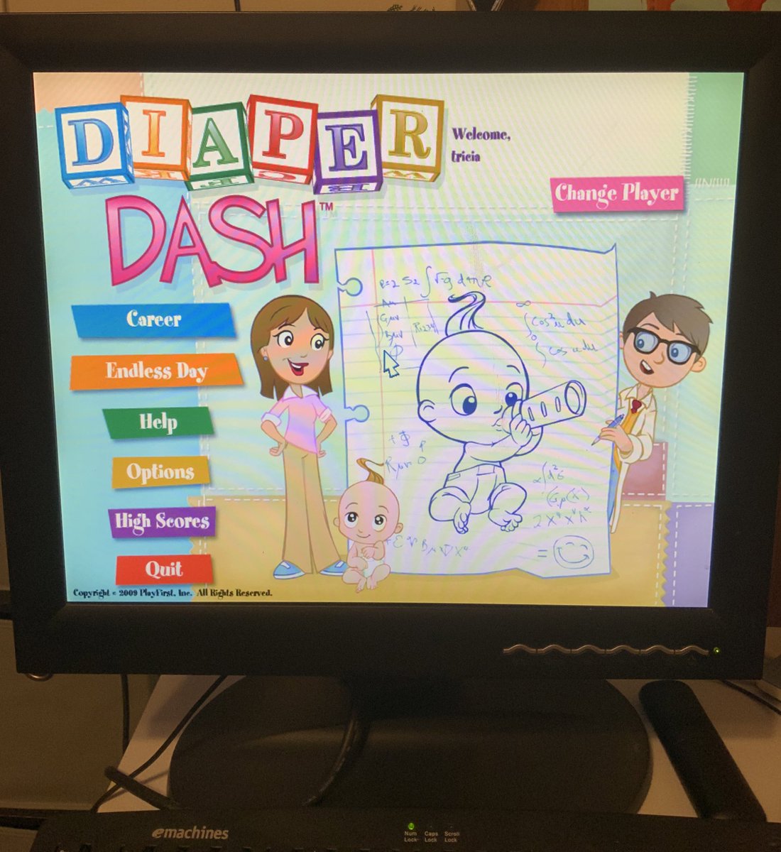 1stopmom's tweet image. Pulled out the kids old computer to show the grandkids some old school games, Starting with Diaper Dash. My granddaughter is amazed her Mom used to play this game.  #PCGames #DiaperDash