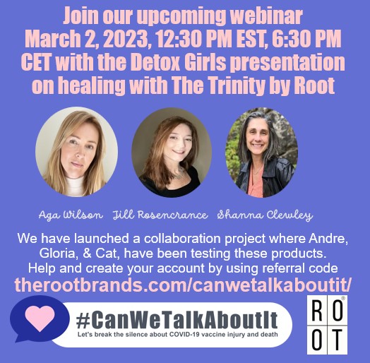 CWTAIC's tweet image. Please join us March 2, 2023 12:30 PM EST, 6:30 PM CET for an online presentation &amp;amp; fundraiser to help defer the cost of products for #vaccineinjured Andre, Gloria, &amp;amp; Cat. 
💜Register link coming out soon @Dre71621202 @GGloriousGloria @catparkerphoto @AgaWilsonShow @TheDetoxGirls