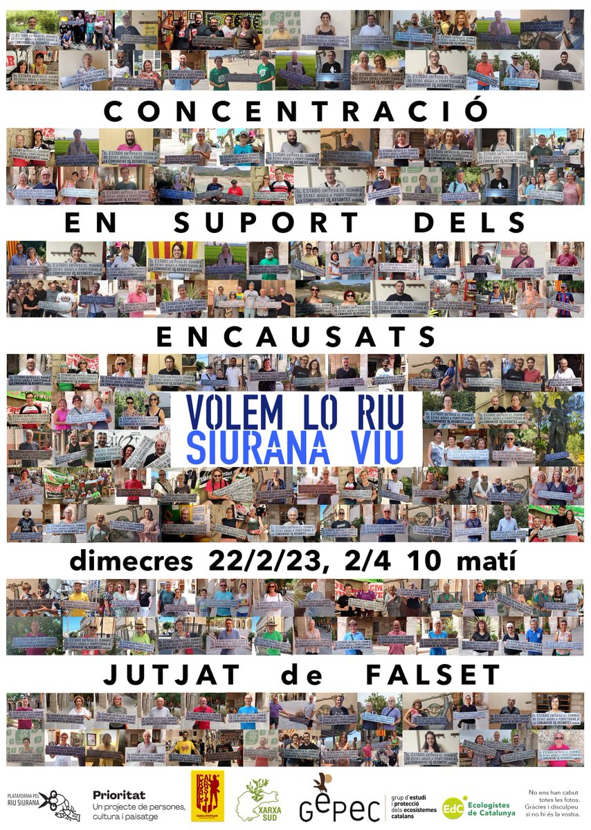 ⚫🔴 Aquest dimecres 22 tenim una cita imprescindible al Priorat en suport a les encausades de <a href="/riusiuranaviu/">RiuSiuranaViu</a>.
🌱✊🏾 Ens veiem als jutjats de Falset a les 9:30h!
