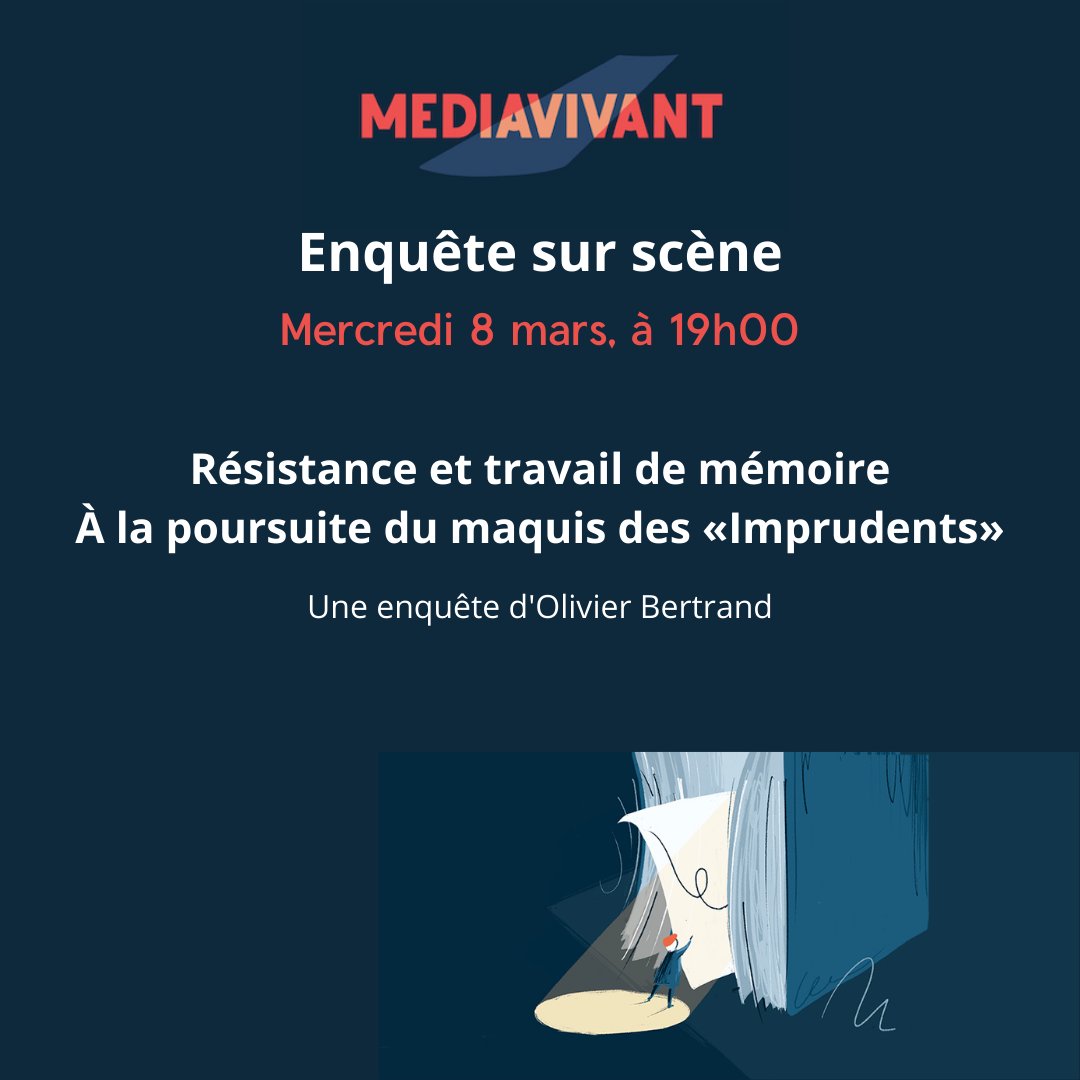 📆Rendez-vous pour une nouvelle enquête sur scène, le mercredi 8 mars à Marseille, avec @Ol_Bertrand : 
Résistance et travail de mémoire - À la poursuite du maquis des «Imprudents». Toutes les infos ici ⤵️
mediavivant.fr/resistance-et-…