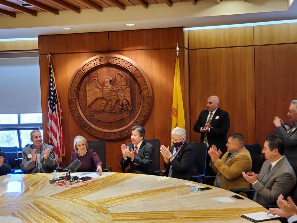 This morning Representatives <a href="/JosephSanchezNM/">Joseph L. Sanchez</a>  and Ambrose Castellano were proud to join <a href="/GovMLG/">Governor Michelle Lujan Grisham</a> as she signed SB 6, the Hermits Peak-Calf Canyon Fire Recovery Funds. #NMLeg #NMPol