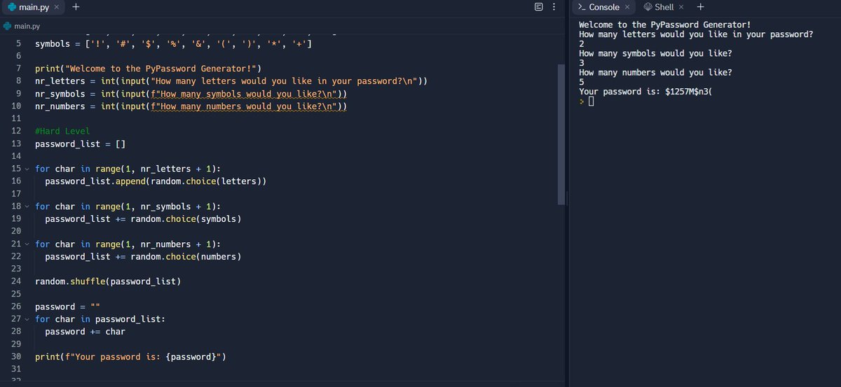 luqman_salad's tweet photo. Alhamdulillah completed #Day5 of #100DaysOfCode challenge.
Today I have learned:
- For loop
- Range
- Code blocks
- and more...
And finally build password generator app
#Day5Of100DaysOfCode
#Python https://t.co/qWorT9Ycv9