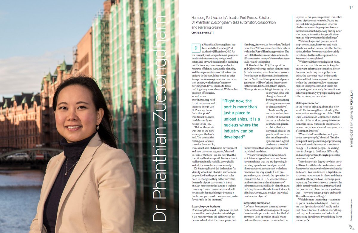 Dr Phanthian Zuesongdham spoke to <a href="/C_W_Bartlett/">Charlie Bartlett</a> about her work <a href="/PortofHamburg/">Hafen Hamburg</a> and how she thinks about her leading the <a href="/WPSP_IAPH/">International Association of Ports & Harbors</a> working group on automation