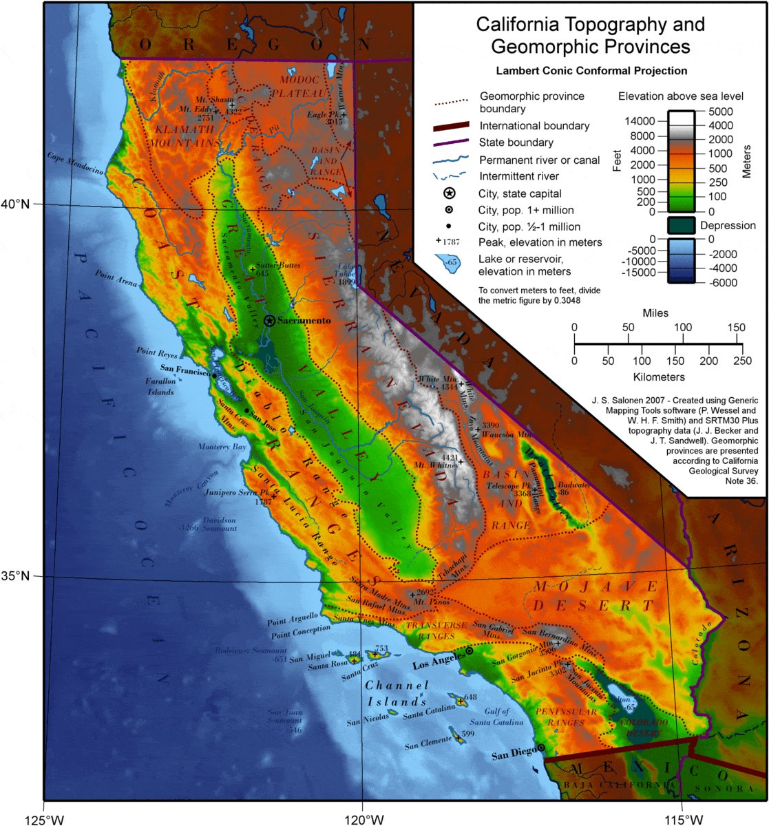 For perspective, my current view is that just about any place in the 'yellow or higher' areas on this topographic contour map of California (i.e., ~900-1000ft) has a decent shot at accumulating snowfall overnight Thu into Fri. Definitely includes some unusual places... #CAwx