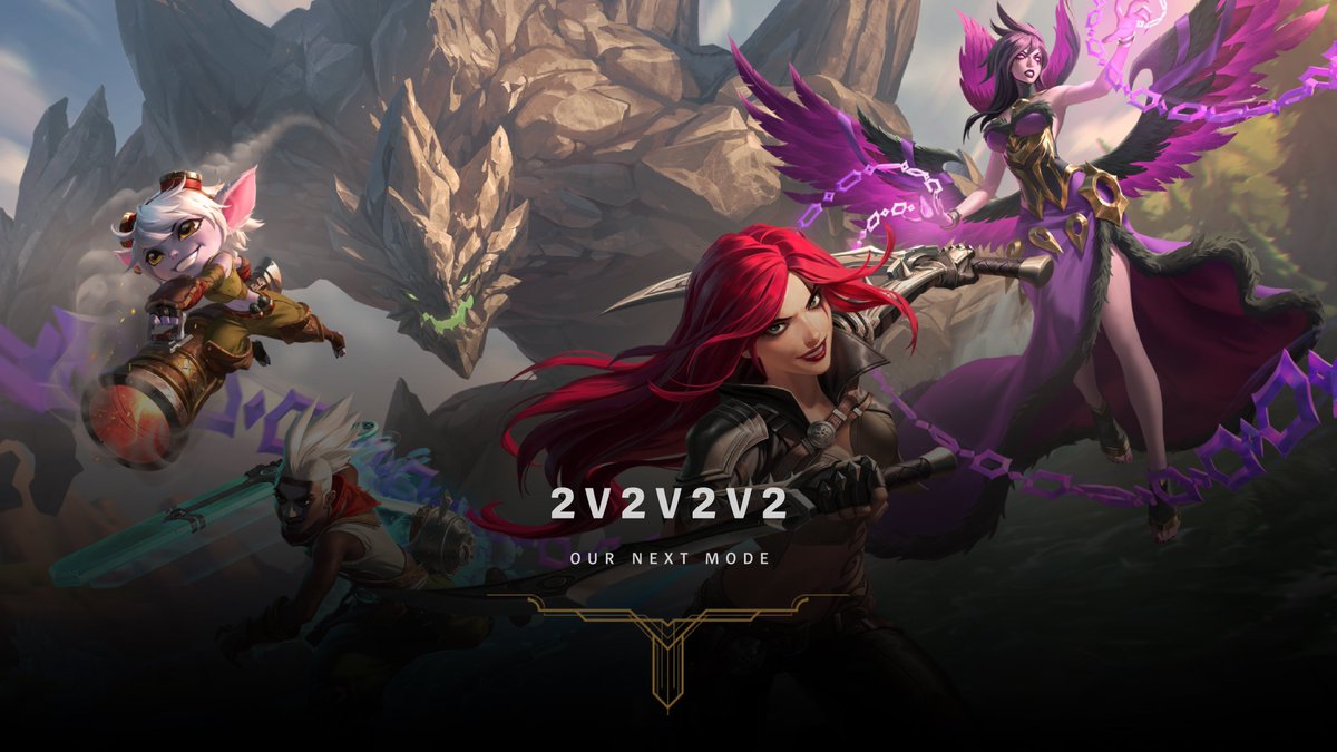 LoLUKN's tweet photo. Last week we shared a few updates on the upcoming new 2v2v2v2 game mode that will be arriving sooner than expected.

Here's a rundown of our goals for this mode 👇
🔸Quicker champ vs champ combat
🔸Pushing champ customization beyond the limits
🔸Lessen time spent idling https://t.co/Tcb91D0ikT