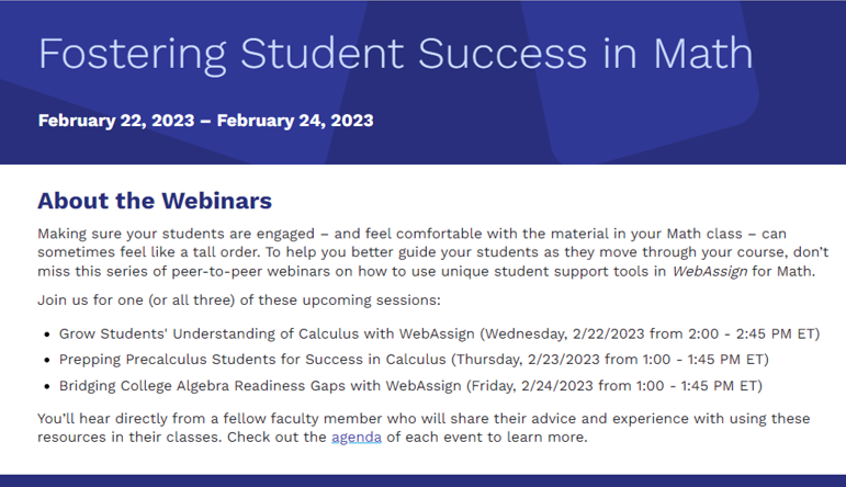WebAssign's tweet image. Do you teach Precalculus? Join a peer-led webinar on Feb 23 to learn how to prepare Precalculus students for success in Calculus. &amp;gt;&amp;gt; bddy.me/3IiRU0w
#precalculus
