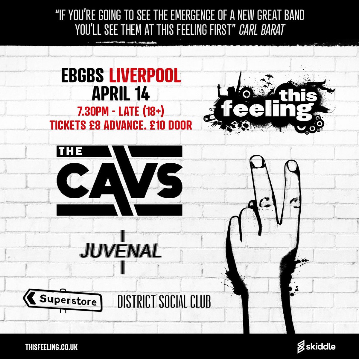 Just announced 🎸 full line up Apr 14 Liverpool <a href="/ebgbsliverpool/">E.B.G.B.S</a> ft. <a href="/CavsBand/">The Cavs</a> <a href="/JuvenalBand/">Juvenal</a> <a href="/SuperstoreBand/">superstore</a> &amp; <a href="/DSCbandd/">District Social Club</a> 

🎟  skiddle.com/e/36291497