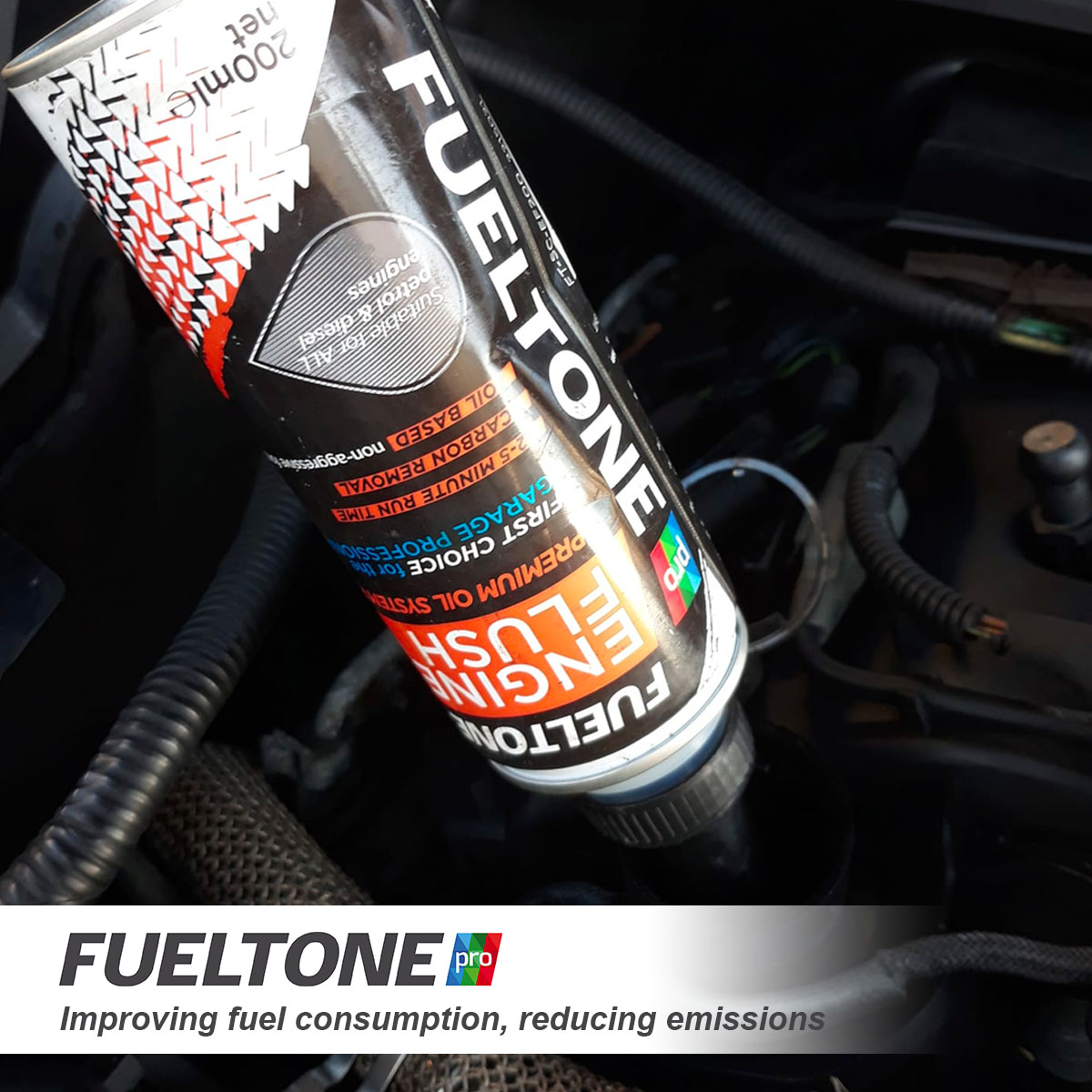 FueltonePro's tweet photo. Our Engine Flush is easy to use and has a quick run time of 2 – 5 minutes, meaning your customers will receive improved performance without a long wait time. 

Find your nearest Fueltone partner here: https://t.co/sdmIi3Q19V 

#Fueltone #EngineClean #EngineFlush #Garage https://t.co/Xb4AIzIjOu