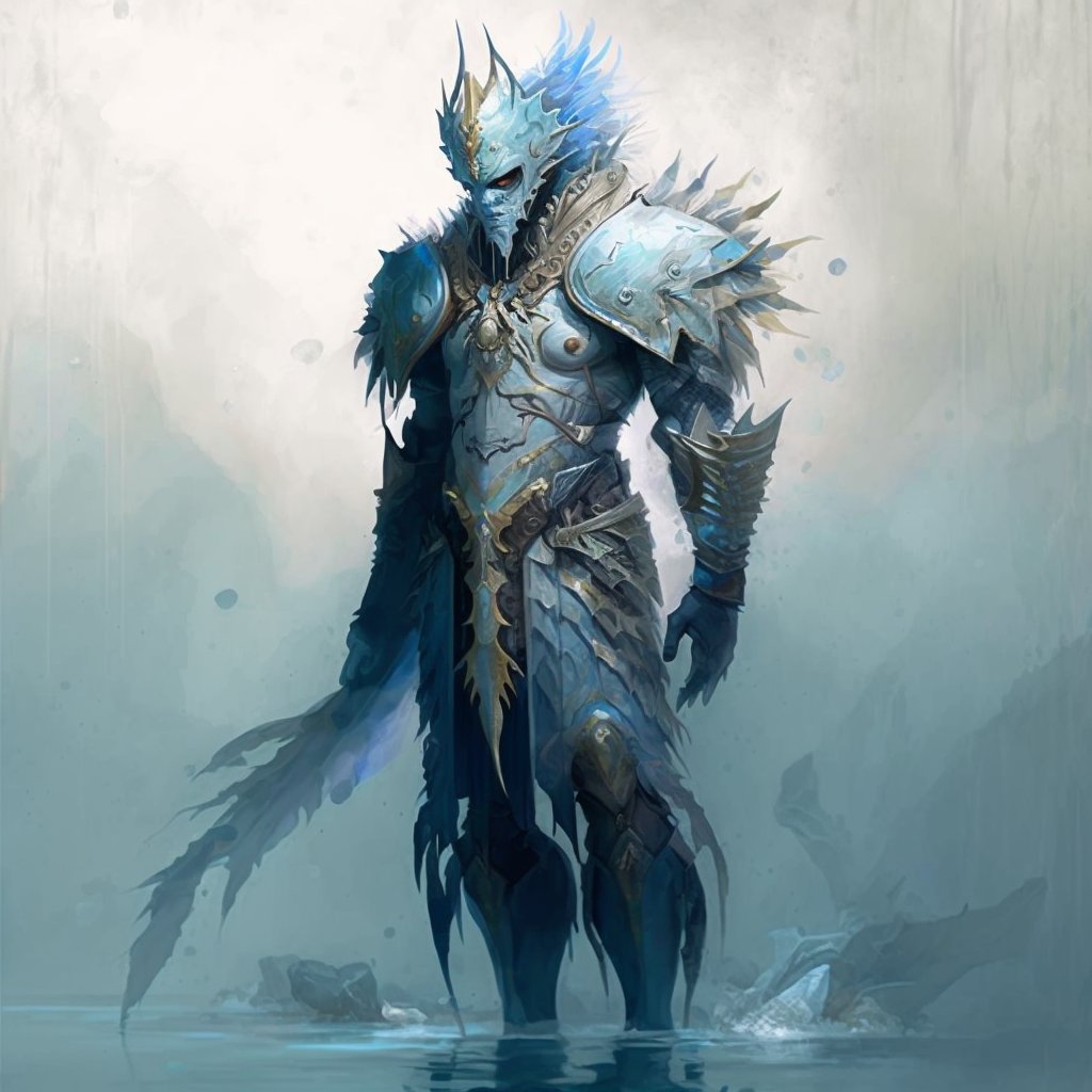 mypron's tweet photo. @JazzaStudios 
a tall delicate human like monster with reflective camouflaging armor that shifts color with every step, they are tall skinny and gaunt and the skin is pale milky white, they have cold bright blue eyes and mist is arising all around,  in the style of water colors https://t.co/J4QbfEH7Ss
