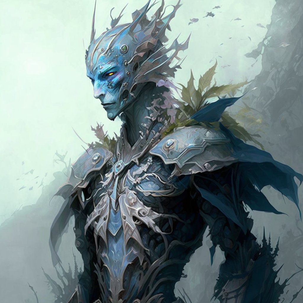 mypron's tweet photo. @JazzaStudios 
a tall delicate human like monster with reflective camouflaging armor that shifts color with every step, they are tall skinny and gaunt and the skin is pale milky white, they have cold bright blue eyes and mist is arising all around,  in the style of water colors https://t.co/J4QbfEH7Ss