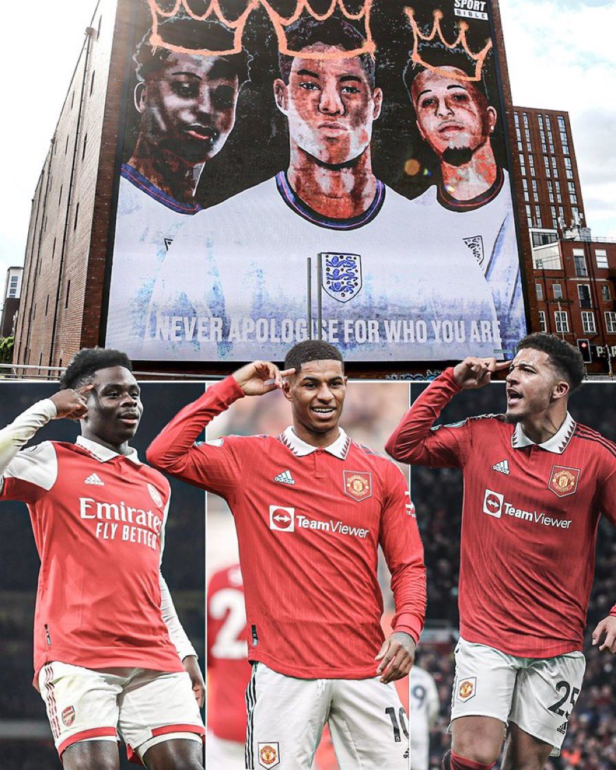 AmorimAura's tweet image. Wouldn't surprise me if Rashford, Saka and Sancho agreed to use this celebration together.
Pointing to their heads to highlight the importance of mentality when people are slandering you like after the penalty shootout in 21.
We only think it's Rashy's because he scored first.