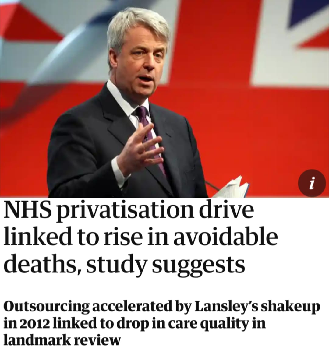 Privatisation of the NHS has been linked to avoidable deaths

We must protect our NHS's 3 core principles to avoid more unnecessary deaths:

1️⃣ That it meet the needs of all
2️⃣ That it be free at the point of delivery 
3️⃣ That it be based on clinical need, not the ability to pay