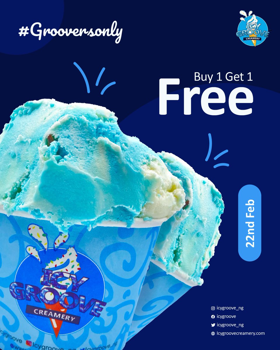 IcyGroove_ng's tweet photo. Hello Groovers! #Grooversonly is back in this month of 💃🏾💃🏾
Buy One cup Of your favorite Ice cream combo and get another Cup FREE
Available @
❄️Hollygroove PH
❄️Groovebumps Owerri
❄️iGroove Owerri
#grooversonly #icygroove #icecream https://t.co/tae8QYwDvY