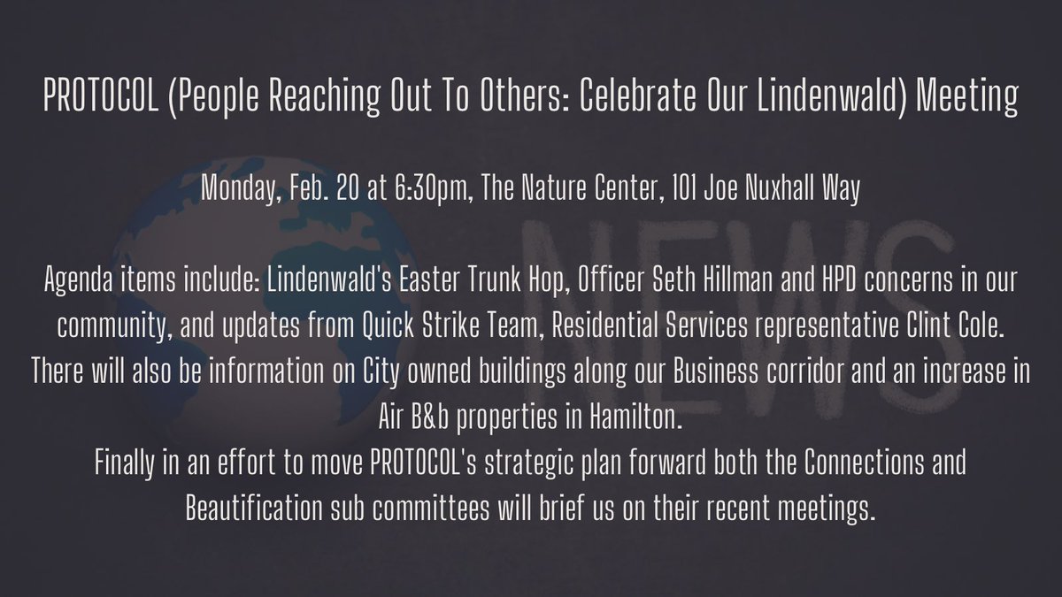 The Lindenwald Ledger (@lwaldledger) on Twitter photo 🚨 Tonight’s PROTOCOL meeting agenda: 🚨 Tonight’s PROTOCOL meeting agenda: