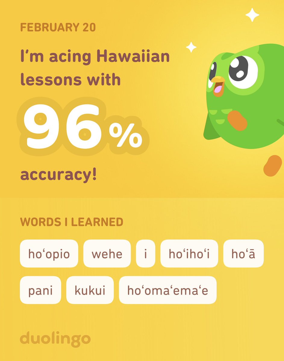 AllYouNeedGames's tweet photo. I’m learning Hawaiian on Duolingo! It’s free, fun, and effective. https://t.co/sjH0dq8JXz