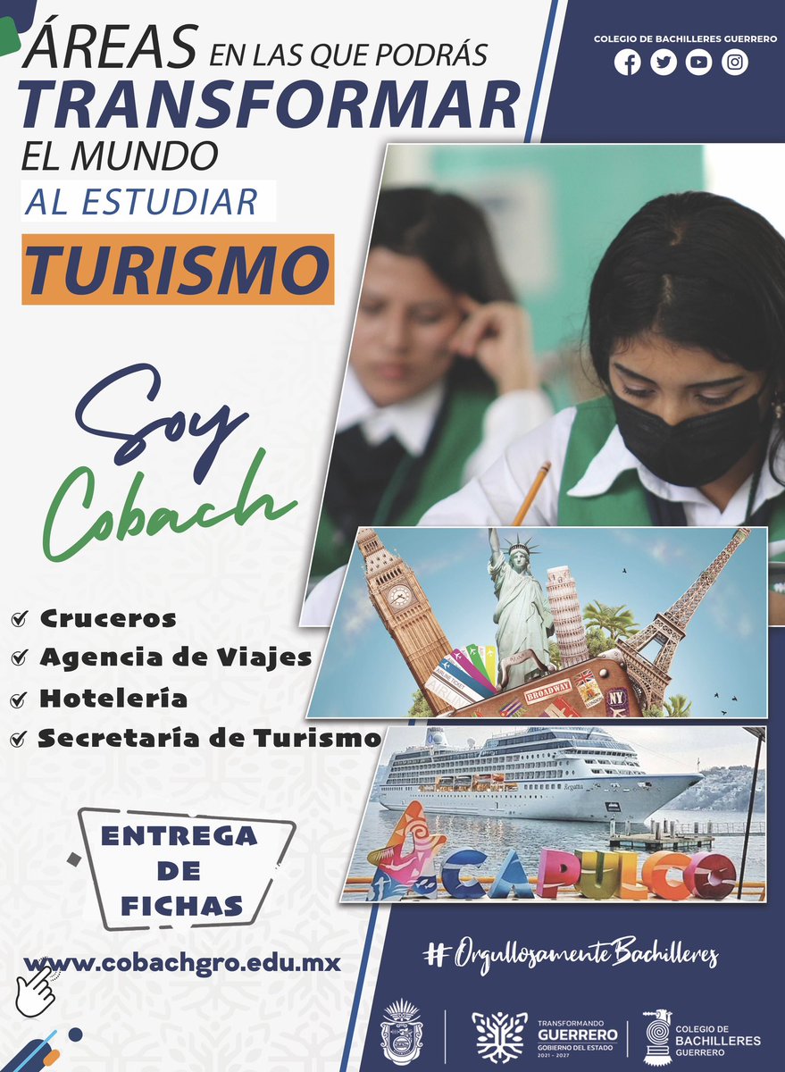 Cobach_Gro's tweet photo. En #Cobach queremos que te prepares de la mejor manera y por eso te ofrecemos la #capacitación de #Turismo 🚢✈️🏨🧳🗽
👉🏻Puedes elegir tu #Preinscripción en la siguiente liga para conocer más detalles: https://t.co/axUp136iUI
#TransformaElMundo 🌎
#AtravésDeTusConocimientos https://t.co/l5OifoOigZ