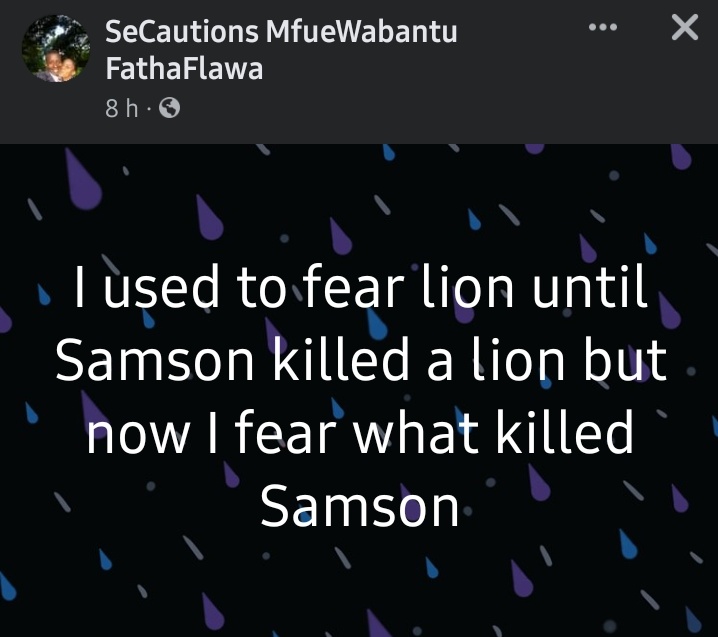 skhumbuzodube's tweet image. "I used to fear lion until Samson killed a lion but now I fear what killed Samson" #notmyhandwriting