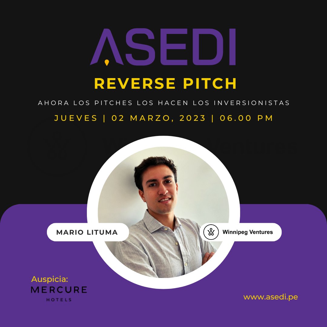 ASEDIPeru's tweet photo. ¡Conoce a Mario Lituma de Winnipeg Ventures en #ASEDIReversePitch!

Como el único fondo latinoamericano enfocado en #EdTech y #FoW, lideran rondas y generan valor en compañías del portafolio.

 ¡Conéctate con Winnipeg, regístrate en https://t.co/YVnT45r5jY! 
#Inversores #Startups https://t.co/1LLTMgJX2D