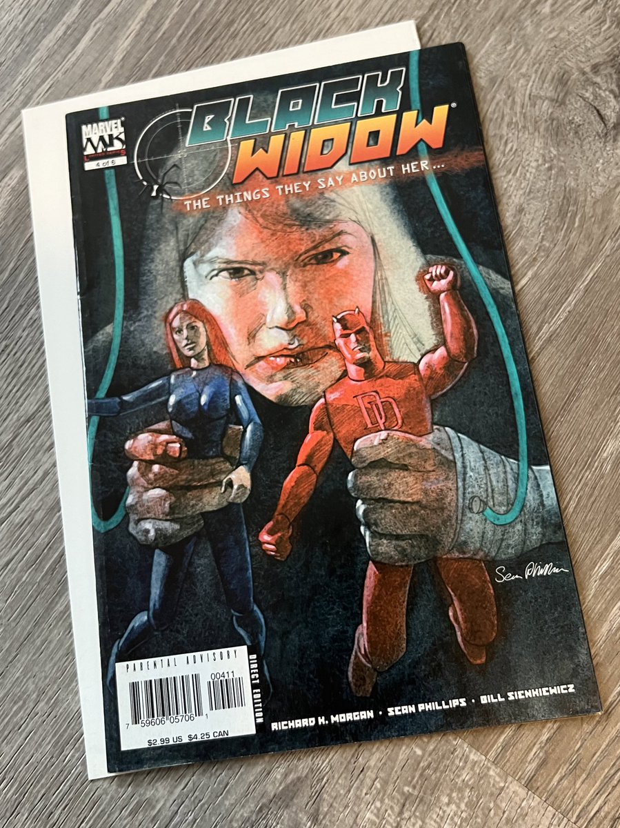 bryancburge's tweet image. Marvel Knights #BlackWidow mini-series “The Things they say about her” issue 4 w/ a #SeanPhillips (of #Criminal fame) cover. A recent $1 pickup, I’ll be keeping an eye out for more, really love his work. Gritty feel &amp;amp; style on the cover with a murderers row of talent on insides.
