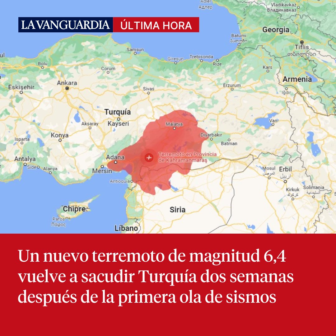 🔴#ÚltimaHora La tierra vuelve a temblar en Turquía. Un nuevo terremoto de 6,4 sacude la provincia de Hatay, al sur del país.

El sismo ha durado unos 17 segundos y puede haber sepultado a miembros de los equipos de emergencia que trabajan en la zona

➡️lavanguardia.com/internacional/…