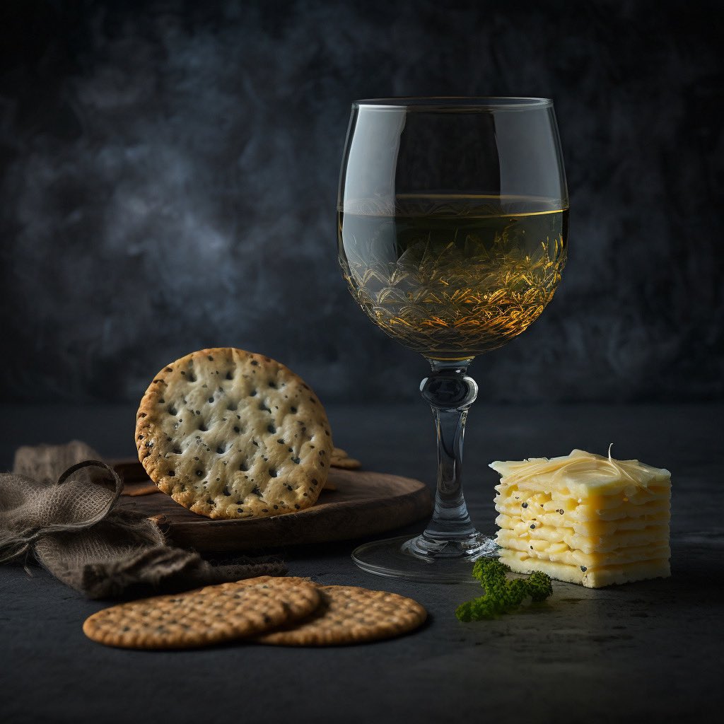 Sipping on some Hellbent Chenin Blanc with cheese and crackers, as imagined by an AI bot 🍷🧀🤖 #wine #AI #foodie #cheeseboard
