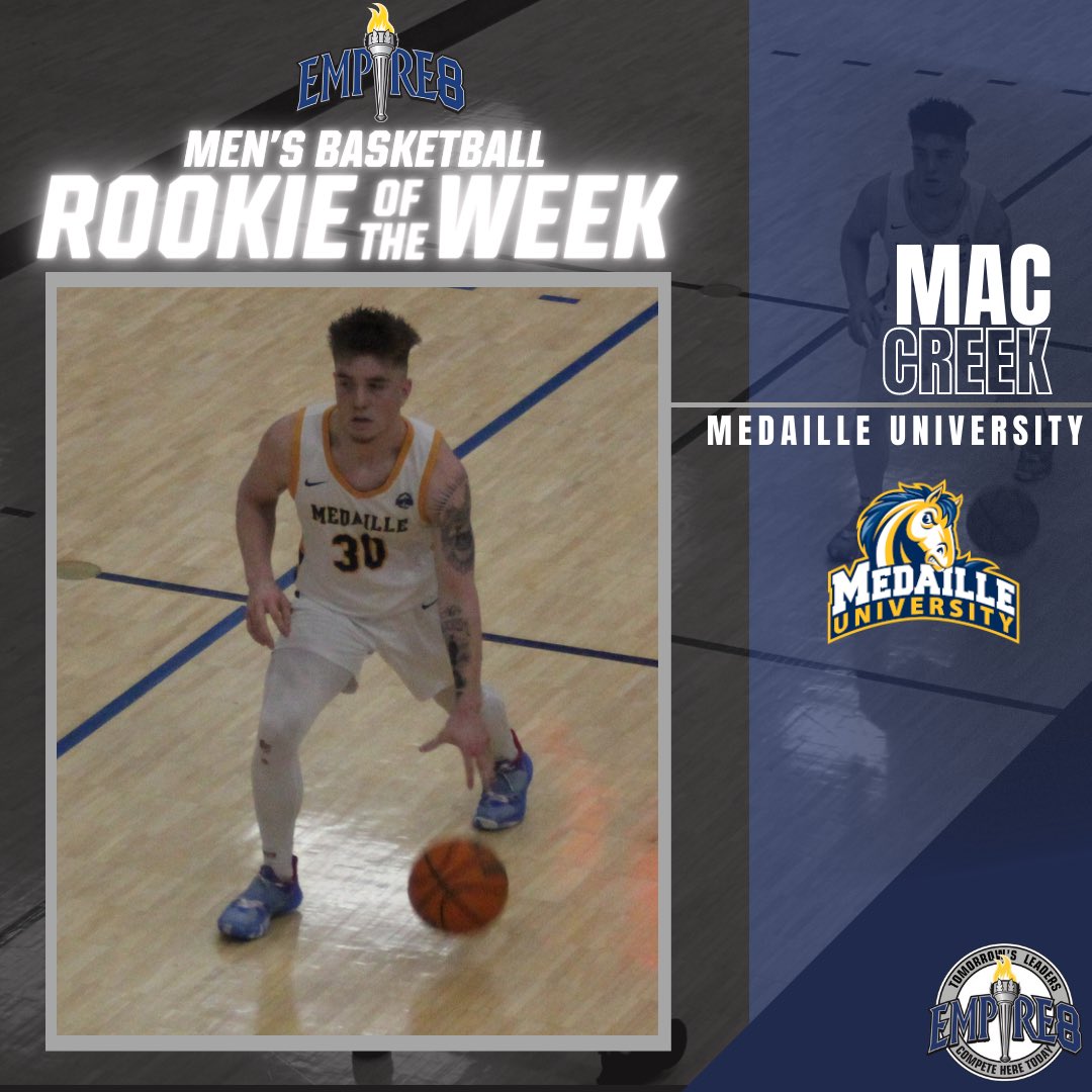 Empire8's tweet photo. Congratulations to the #E8 Men’s Basketball Weekly Award Winners! 

Player of the Week Brewster Marshall @AUSaxons @AlfredSaxonsMBB 

Rookie of the Week Mac Creek @medaillemavs @MedailleMBB 

#E8 #E8proud #whyd3 https://t.co/PlVI6xj58V