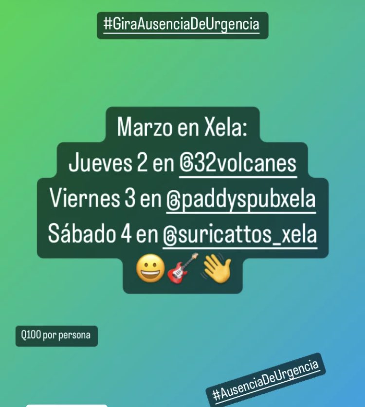 ElGordoGt's tweet photo. Marzo inicia la #GiraAusenciaDeUrgencia en Xelajú!!
😀🎸👋 https://t.co/isCtx11YJR