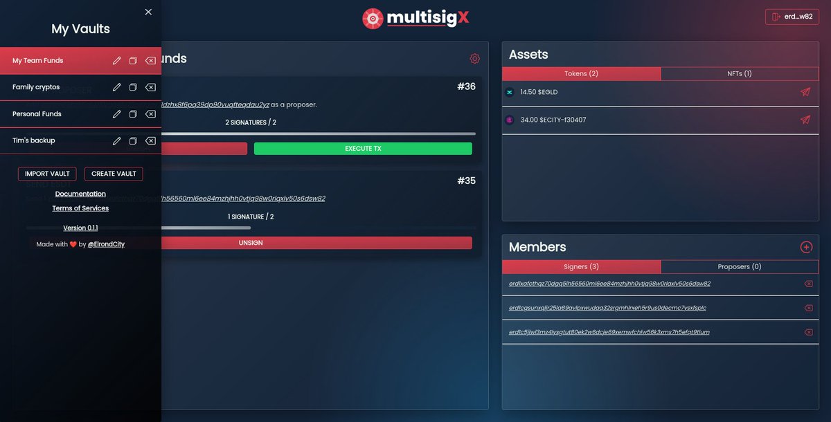 Introducing MultisigX, the first multi-signature service  
leveraging the official open-source MultiversX multisig standard 🏦

Devnet: devnet.multisigx.com
Mainnet: multisigx.com

🔁 RT for a chance to win 1 $EGLD

Let's discover it together: ⬇️🧵