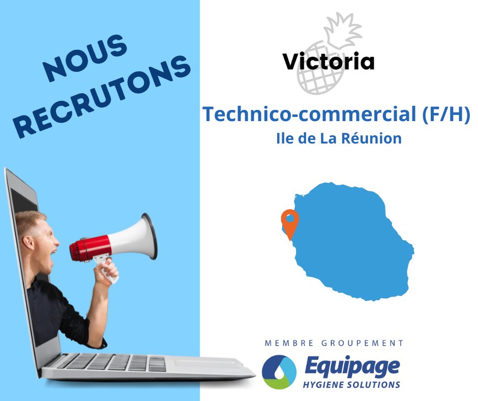 EquipageHygiene's tweet photo. [Nos membres recrutent]
Victoria OI recrute un technico-commercial (H/F) à L'Ile de La Réunion dans le cadre de son développement commercial.

Candidature : CV par e-mail
r.talon@victoria-oi.com
https://t.co/JY8z4J4981 https://t.co/cknMMEm6aO