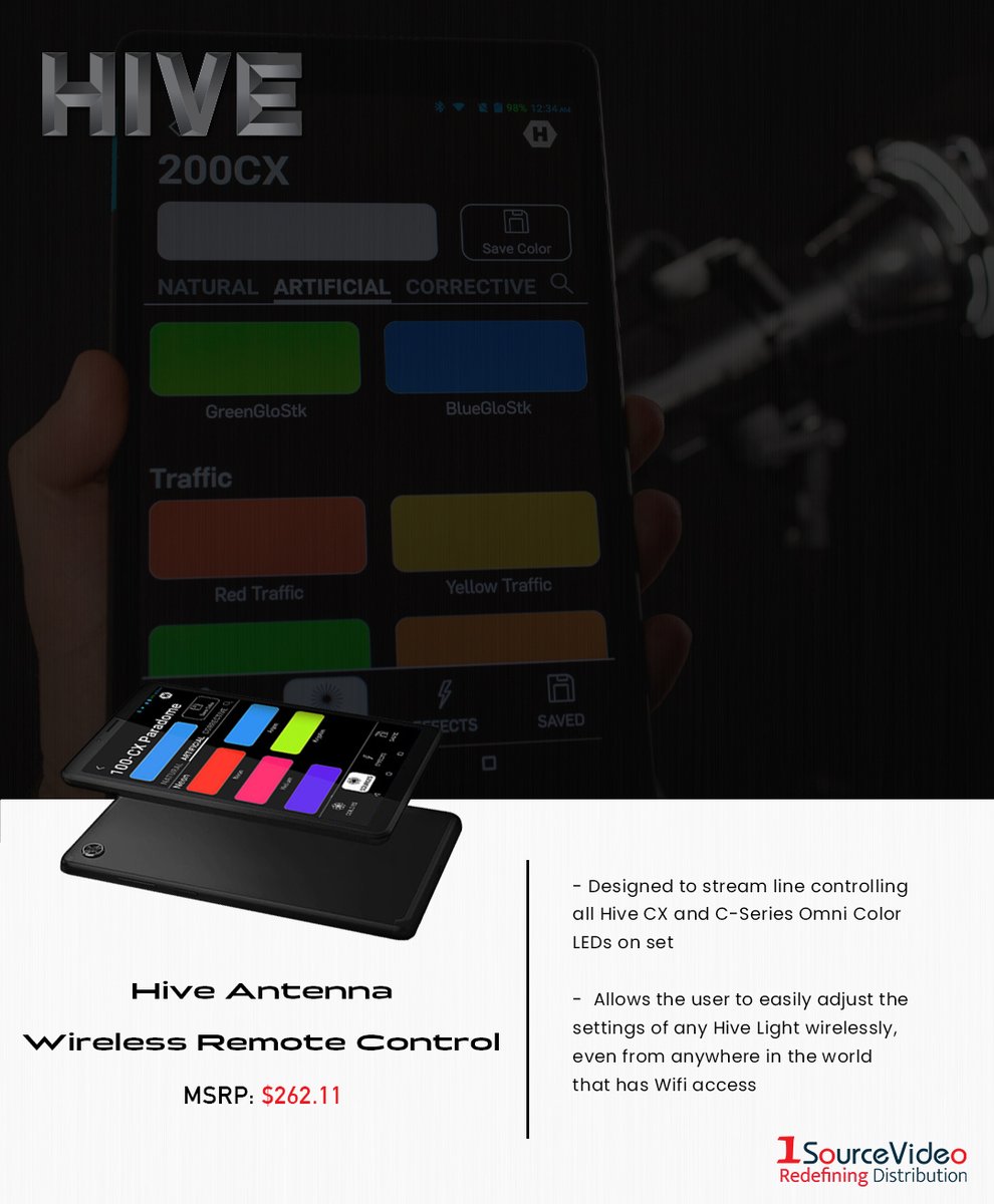 1sourcevideo's tweet photo. The @HiveLighting Antenna Wireless Remote Control is a dedicated smart tablet designed to streamline controlling all Hive CX and C-Series lights!
#LitbyHIVE #1SourceVideo #Antenna #tablet #lighting #LED #colorcontrol #HIVESHOT #app #wifi #filmequipment #RedefiningDistribution https://t.co/6RH3hiMSJ5