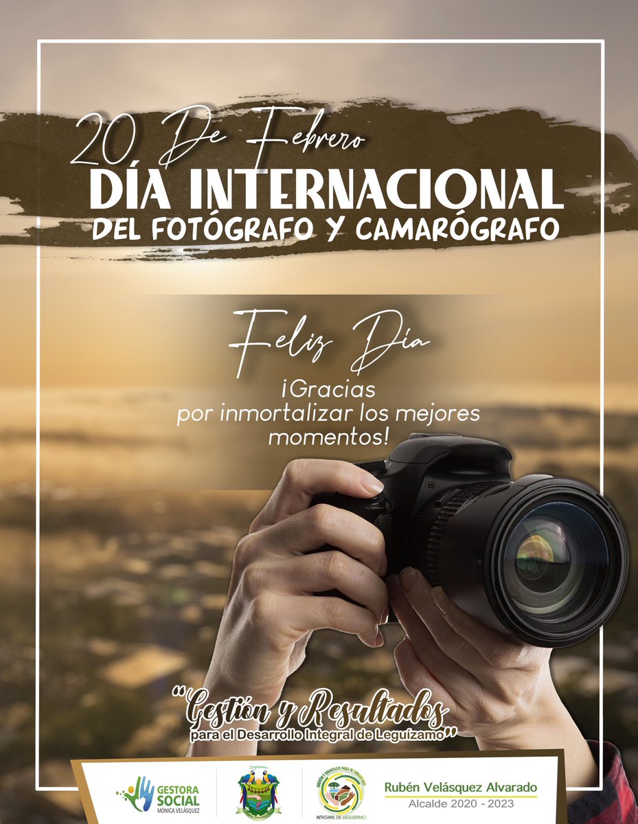 Alcaldiadeleg's tweet photo. #20febrero | Día internacional del fotógrafo y camarógrafo. 

Feliz día a quienes a través de una cámara y un lente lograr inmortalizar los mejores momentos. 

#GestiónyResultados https://t.co/cRVmE0CeCR