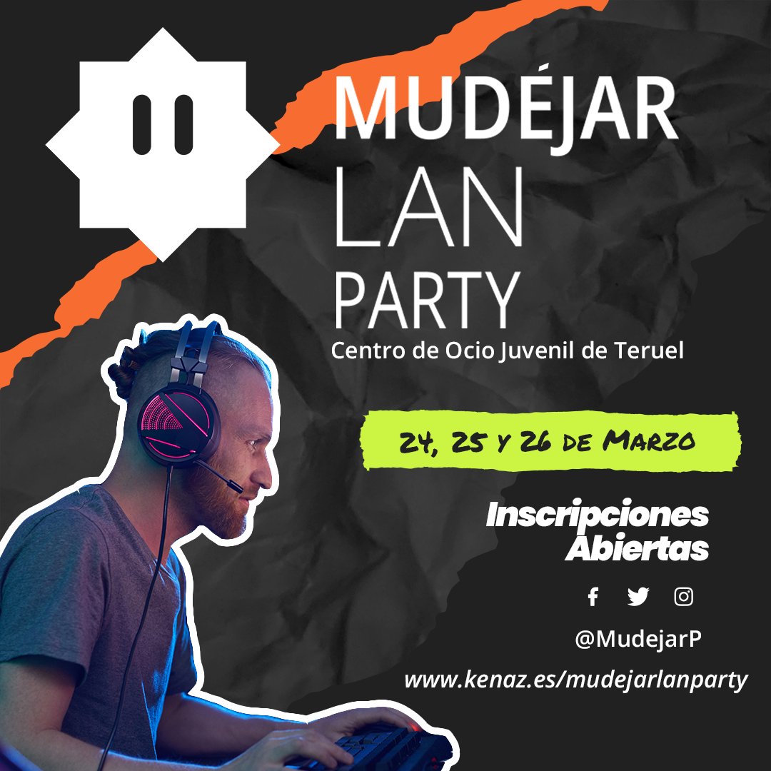 📣 ¡Teruel ya tiene LAN PARTY!

📅 24, 25 y 26 de Marzo llega Mudéjar LAN PARTY.

48h para los amantes de los #videojuegos, #esports y las nuevas tecnologías. 

Información en la web:
kenaz.es/mudejarlanpart…

Organiza <a href="/Ayto_Teruel/">Ayuntamiento de Teruel</a>
 #teruel #Aragon #gamer