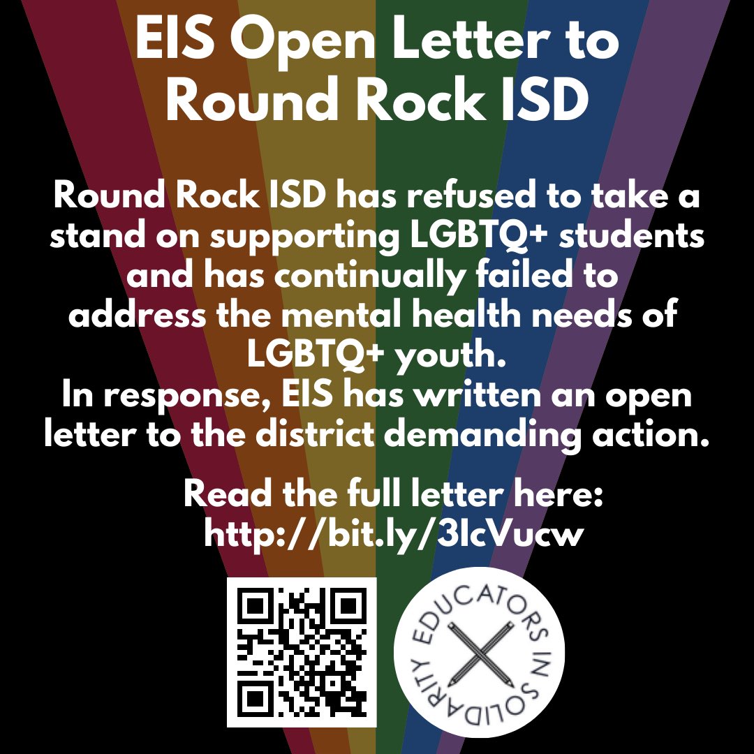 EdsInSolidarity's tweet photo. It is vital that school district staff receive training to ensure schools are affirming &amp; safe places for all students. Please read &amp; share this letter encouraging @RoundRockISD to be a district that lifts up LGBTQIA+ students, staff, &amp; community members:
https://t.co/cLkDjTLXBc https://t.co/ZBI0KBYYjm