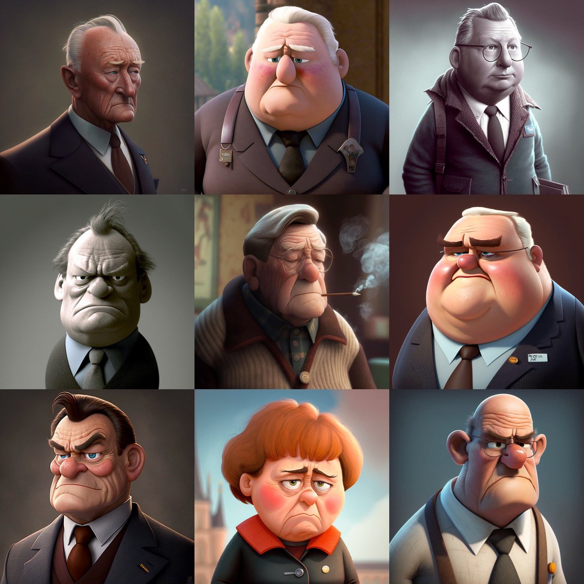 Krank-auf-dem-Sofa-Projekt: 

Alle BundeskanzlerInnen mit KI zu Pixar Charakteren umgebaut!