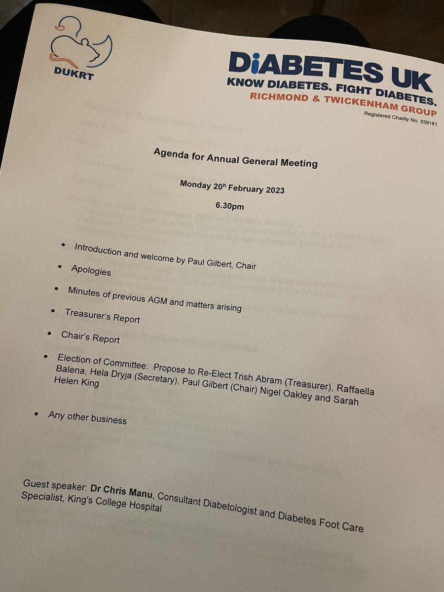 DiabetesUKRT's tweet photo. AGM time…guest speaker this evening is Dr Chris Manu…pop by if you can #dkurt #diabetesuk https://t.co/LmDZXrS9kG