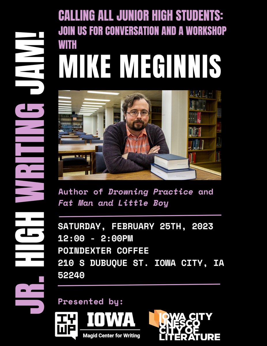 I_Y_W_P's tweet photo. Free event for 7th and 8th graders interested in writing! Engaging Activities, prizes, and more! Opportunity to learn from a published author, share your writing/ideas with others, and be inspired. Sign up through this link: https://t.co/aWDBXLO0Z2 https://t.co/q0FNcVAazg