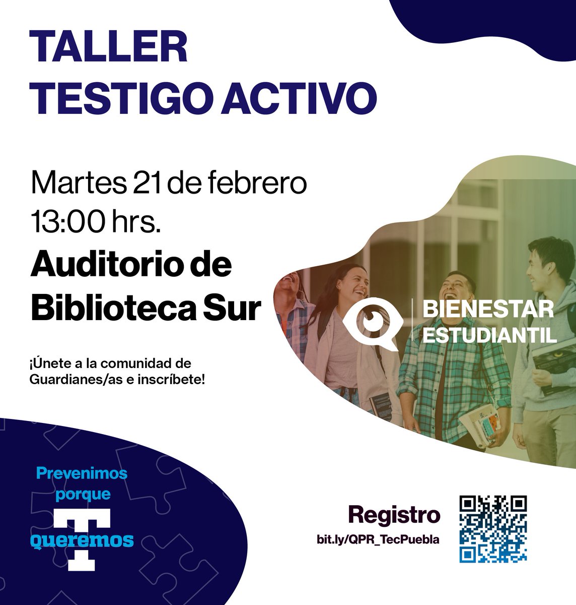Bien_EstudPUE's tweet photo. Te invitamos al taller TESTIGO ACTIVO. Un Testigo Activo es alguien que levanta la voz cuando
una acción, comportamiento, acercamiento o lenguaje
te hace sentir incómodo.
Recuerda que si ya tomaste este taller, tiene vigencia de un año. https://t.co/7fQX6ywFxg https://t.co/3LCdWXKVWU