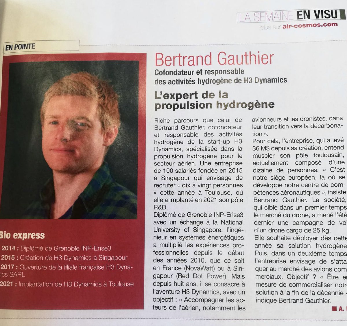 Our European head of operations Bertrand Gauthier is featured in the latest edition of <a href="/AiretCosmos/">Air & Cosmos</a> around the topic of #hydrogen propulsion in aviation.
