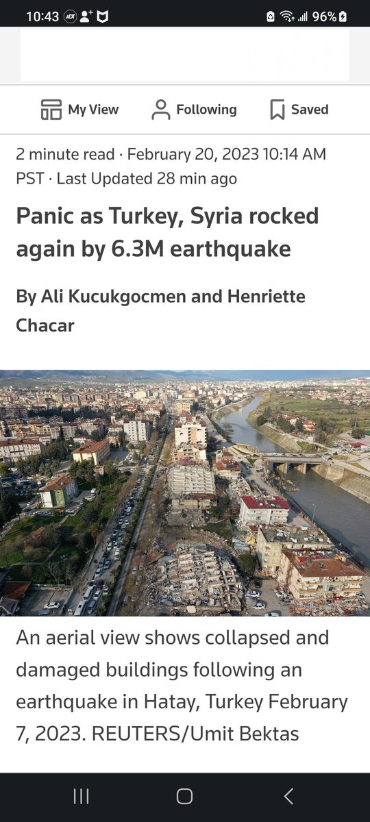 Another 6.3 earthquake just hit Turkey Syria on Monday setting off panic and further damaging buildings 2 weeks after the country's worst earthquake in modern history left tens of thousands dead. زلازل جديد قهر فوق قهر وصرخة مخنوقةالناس منكوبة وعم تحاول تنتفس سلامتكم @Reuters