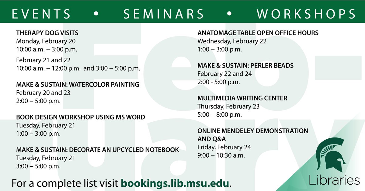 This week’s MSU Libraries activities include multiple therapy dog visits and crafting events—come hang out with us if you’re looking for community, whether it’s in the form of a friendly snout or a quiet coloring session.