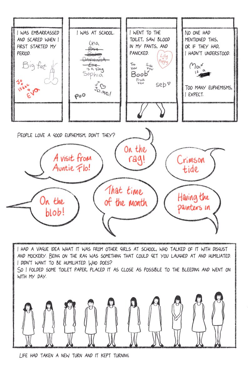 thingsbyuna's tweet photo. I don’t know how many people have seen this mini comic I did, plus it’s in black and white in the book but looks great in colour. Anyway, I think it’s one of my best cartoons. From period to menopause. You can get the book in the UK and US #ourredbook https://t.co/ZYqeiGphFM