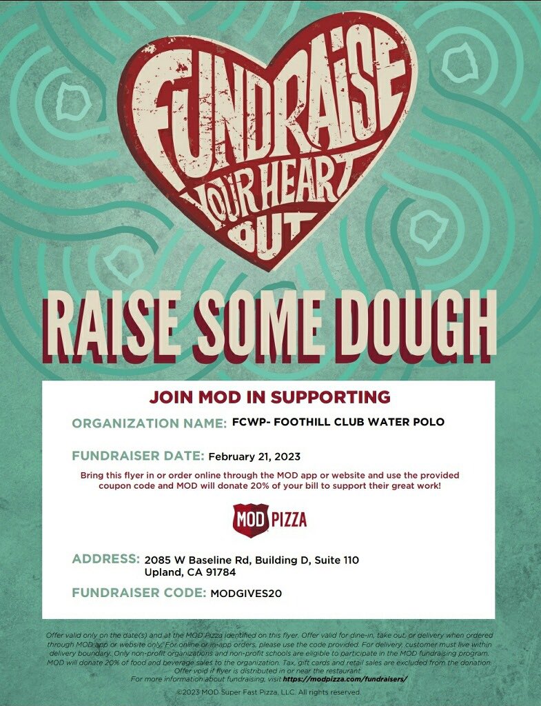 Support our #FCWP HS Boys as they kick off fundraising for Summer competition! Your next opportunity is on 2/21 at Mod Pizza.

Details Below