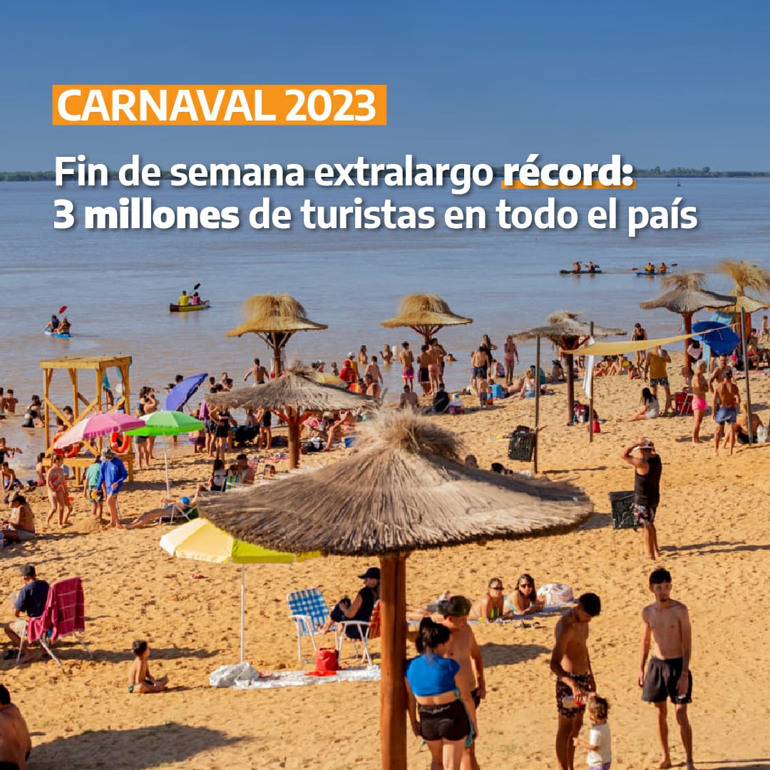 TurDepAR's tweet photo. Movimiento turístico récord durante el #FindeExtraLargo de #Carnaval2023 en nuestros destinos. 🎭🧳
👉 https://t.co/XfyKjUmIC4
Más turismo. Más trabajo. En todo el país. 🛎️👨🍳
#PrimeroLaGente 🇦🇷 https://t.co/fL2HkPgfHs
