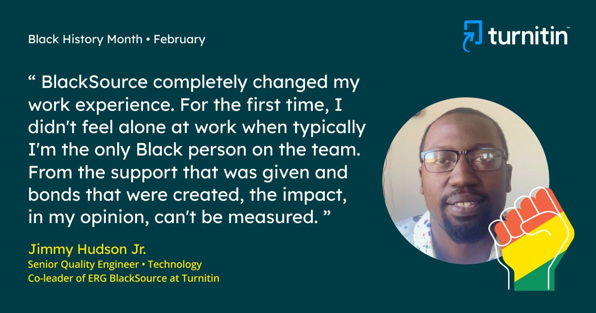 Meet Jimmy Hudson Jr., one of the co-leaders of Turnitin's Employee Resource Group, BlackSource. He is a senior quality engineer and shares how the ERG has changed his workplace experience. #BlackHistoryMonth