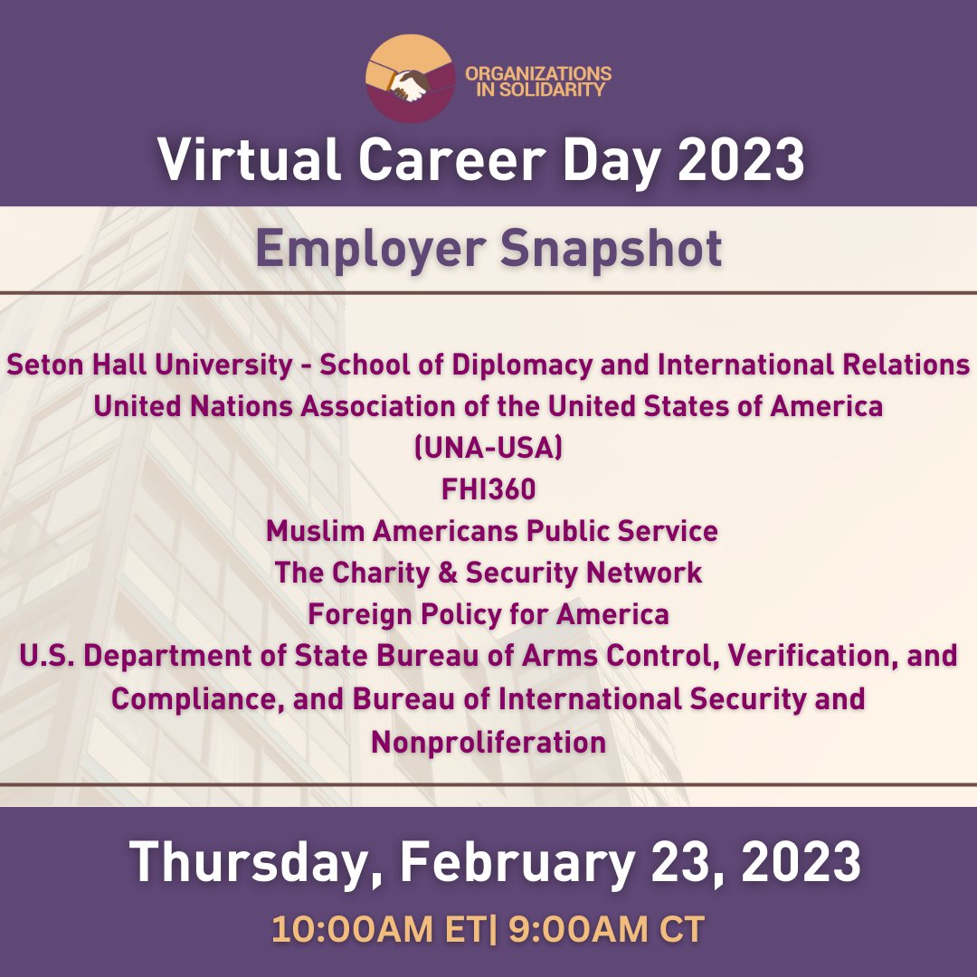 WCAPSnet's tweet photo. We are a few days away from the annual @Orgs_Solidarity Career Day! 🗓️

This a networking event you don't want to miss!
Learn more about organizations, explore career opportunities and best practices for navigating the foreign policy fields. 
Registration: https://t.co/sF7rMntO5q https://t.co/qBwoHORO94