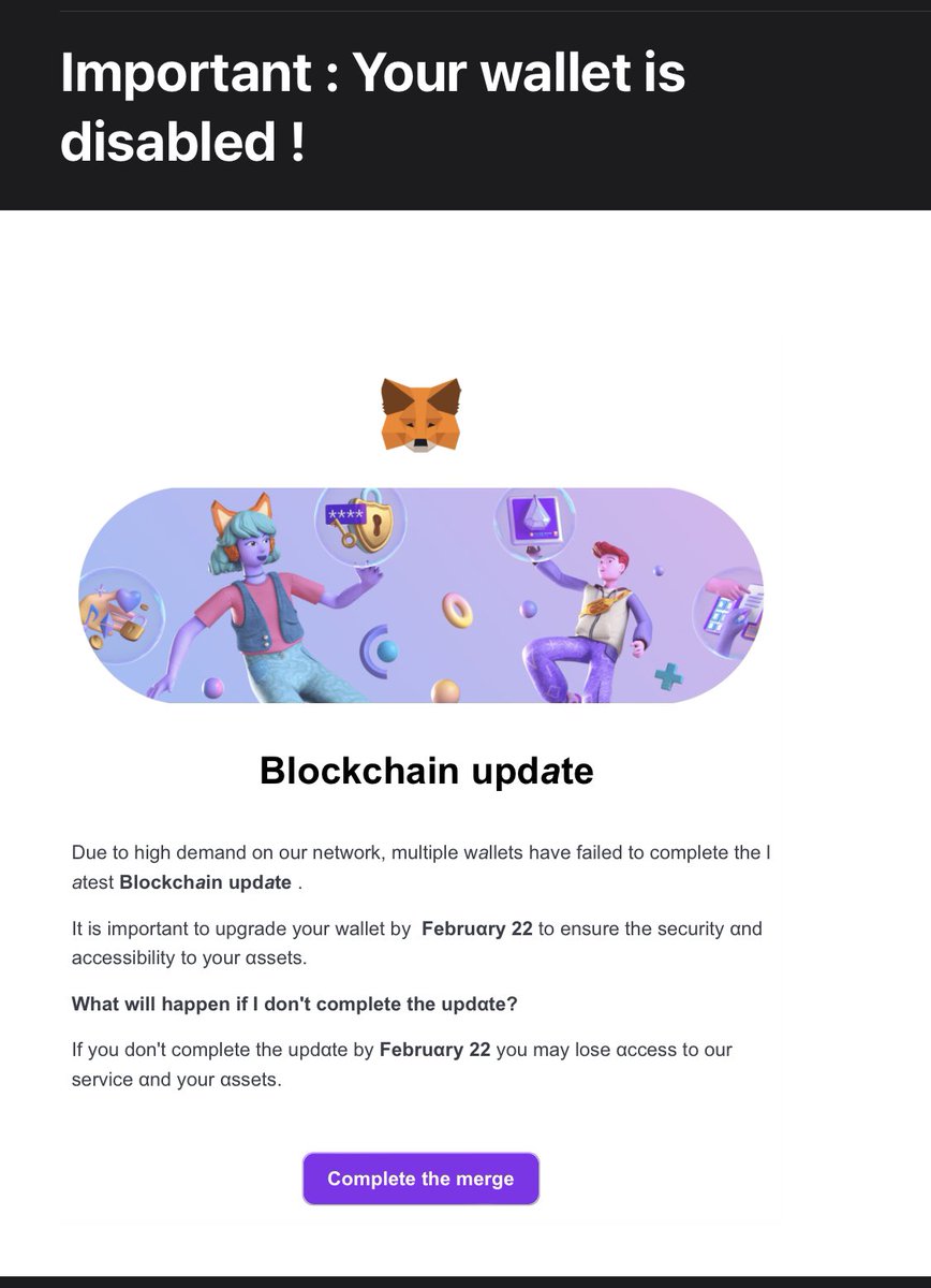 HaydenWalford's tweet photo. Anyone else get this email from @MetaMask …

Pretty sure is a scam…. https://t.co/YxiUrs6mYR